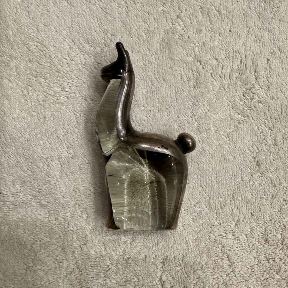 VTG Llama/Alpaca Glass Figurine / Art Glass w/ Sterling Silver Overlay MCM Peru